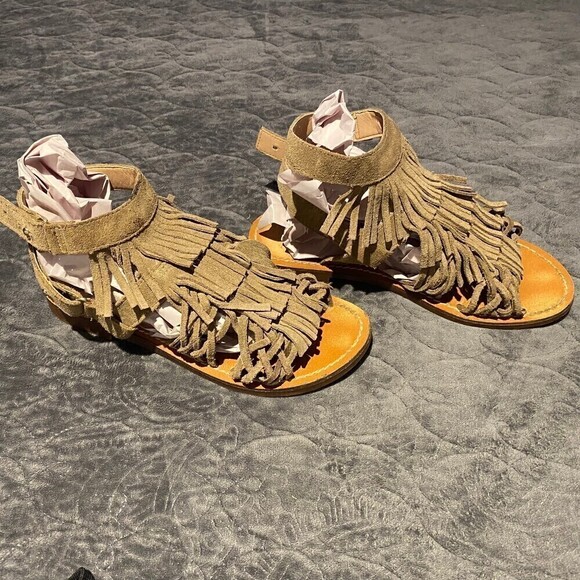 Zara Fringed Leather Sandals Size 37/6.5 - Picture 2 of 8